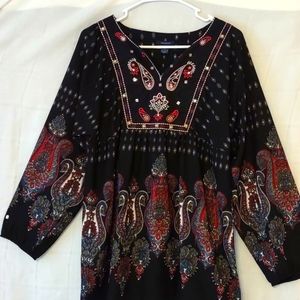 Hand-Stitched Boho Blouse, Made in India, Sz 8, NWOT